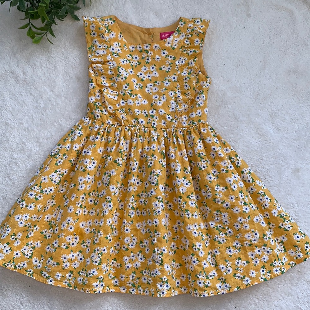 Zunie Girl Yellow Floral Ruffle Dress 4/5 EUC
